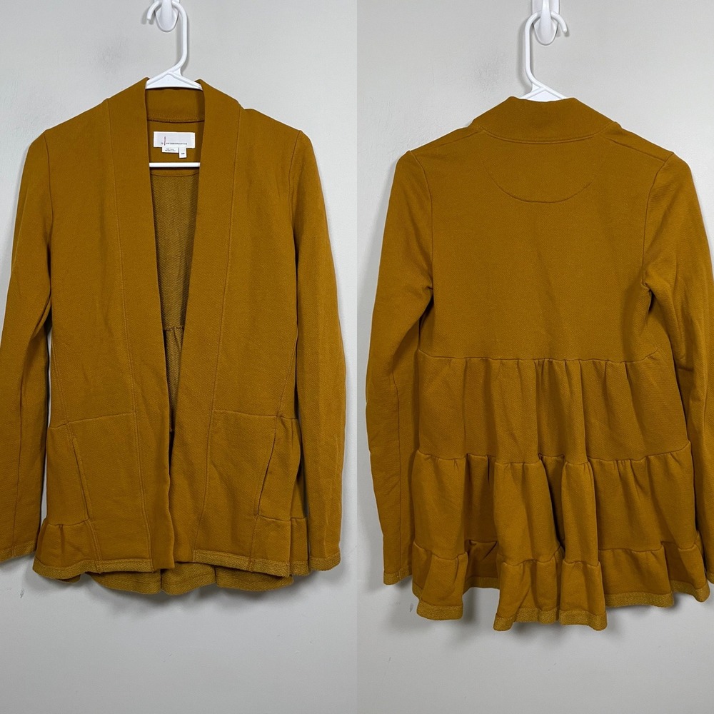 By Anthropologie Mustard Yellow Open Front Tiered Back Cardigan Size XXS